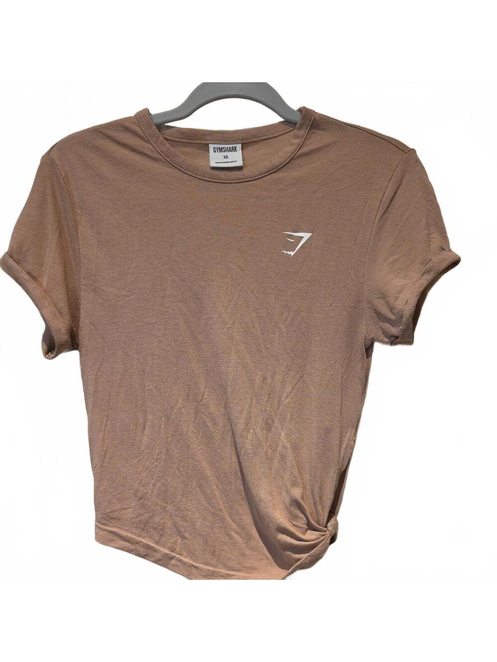 GYMSHARK T-Shirt Top Size XS Asymmetrical Hem Short Sleeves taupe/mauve color